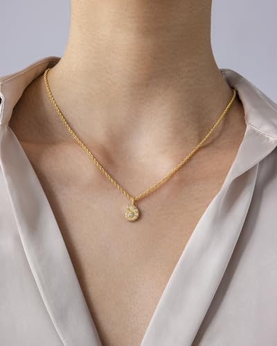 PAVOI 14K Gold Plated Dainty Cubic Zirconia Pendant Necklace for Women | Dot, Elephant, Butterfly, Pineapple, Lock, Knot, Palm Tree, Bow, Smiley Pendant | Layering Chain Necklaces - style: Conch Seashell
