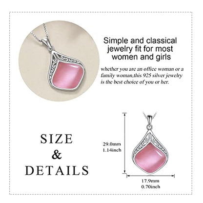 YAFEINI Teardrop Necklace Sterling Silver Filigree Irish Pendant Necklace Natural Stone Moonstone/Lapis Lazuli/Larimar/Moss Agate Necklace Jewelry - color: Pink Opal Teardrop Necklace