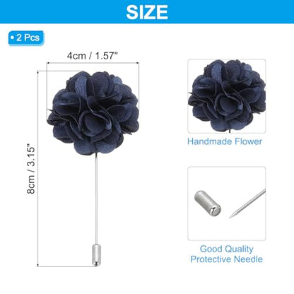 PATIKIL Flower Boutonnieres Pin, Lapel Pin for Men Camellia Flower for Suit Wedding Graduation Anniversary Graduation Outfit Accessories - color: Dark Blue