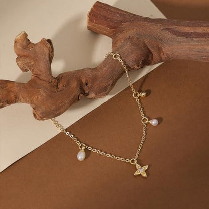 Gold Bracelets for Women, Dainty Friendship Charm Bracelet 14K Gold Plated Summer Shell Starfish Pearl Bracelet Cute Heart Charm Bracelets for Women Trendy Non Tarnish Beach Jewelry Gifts - color: Gold-Pearl
