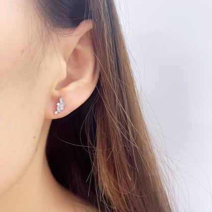 Crystal Leaf Cartilage Tiny Stud Earrings Stainless Steel Cubic Zirconia Leaves Flower Screw Flat Back Tragus Helix Studs Earring for Women Girls Men Dainty Jewelry Gifts 18G - color: Silver