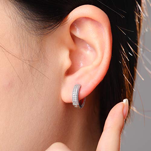 Iced Out Hoop Earrings Cubic Zirconia Huggie Cartilage Cuff Hypoallergenic 14K Gold Plated Luxury Fashion Round Circle Earrings For Men Women - color: 02 Silver