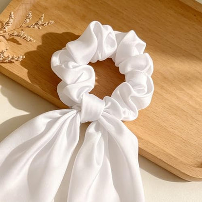4 Pcs Blue Bow Hair Ties Set, Ribbon Scrunchies Hair Scarf for Women Girls, Cute Bow Scrunchies Hair Accessories, No Damage Hair Ties for Thick/Thin Hair - color: Blue&White Set