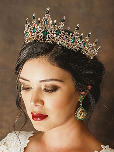 SWEETV Crystal Wedding Tiara for Women, Royal Queen Crown Headband, Rhinestone Princess Hair Accessories for Prom Birthday - color: 2.Green