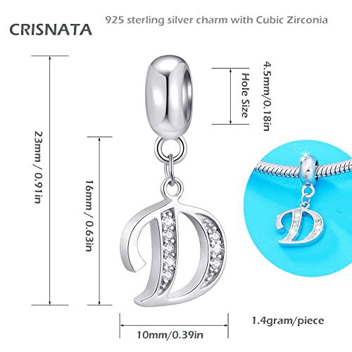 26 Letter Pendant Charms, Polished 925 Sterling Silver Complete Initial A-Z Dangling CZ Stone Alphabet Beads, fits European Bracelet Necklace, Gift for Mother/Father/Daughter/Son/Sister/Aunt - color: Letter D CZ Pendant Charm