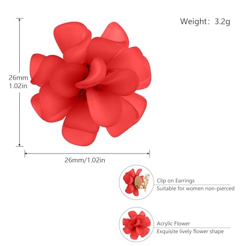 LAXPICOL Fashion Flower Clip On Earrings For Women Cute Lovely Acrylic Flower Earrings No piercing Earrings - color: red