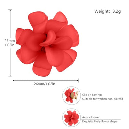 LAXPICOL Fashion Flower Clip On Earrings For Women Cute Lovely Acrylic Flower Earrings No piercing Earrings - color: red