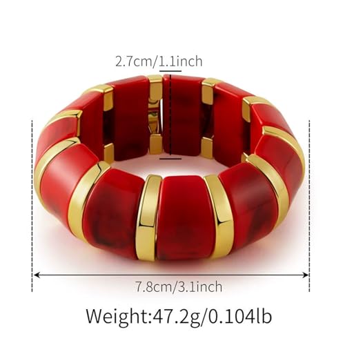 YBMYCM Acrylic Chunky Bangles Bracelets for Women Resin Gold-plated Stackable Stretch Bracelet Wide Wristbands Gift Jewelry - color: Red