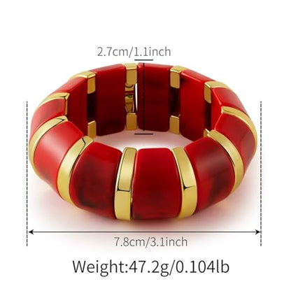 YBMYCM Acrylic Chunky Bangles Bracelets for Women Resin Gold-plated Stackable Stretch Bracelet Wide Wristbands Gift Jewelry - color: Red
