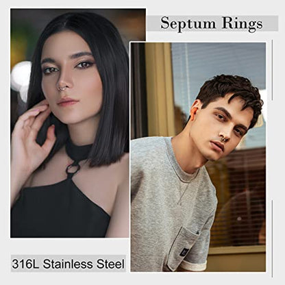 ONESING 20-30 Pcs Septum Rings 16G Septum Jewelry - Surgical Steel Piercings Horseshoe Helix Daith Smiley Tragus Lip Rings Nose Hoop Hinged Seamless Piercing Jewelry for Women Men - color: Color-A-16G-10mm