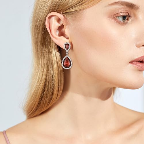 EVER FAITH Women's Austrian Crystal Wedding Tear Drop Dangle Earrings | Bridal Prom Jewelry for Bride Bridesmaid - color: Purple Silver-Plated-Base