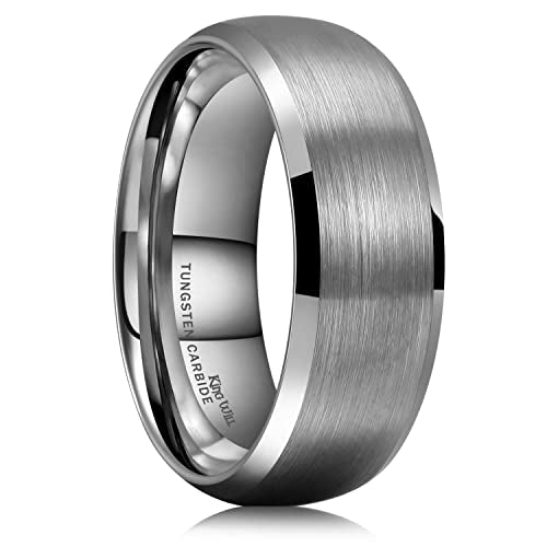King Will Wedding Band for Men Women, 2/4/6/7/8mm Domed Matte Brushed Tungsten Carbide Rings, Solid/Dual Color Engagement Rings, Comfort Fit - color: Gunmetal&Polished Edge-8mm