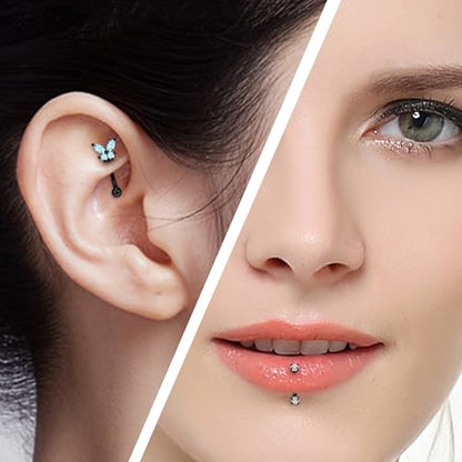 Rook Daith Piercing Jewelry 16G Stainless Surgical Steel Curved Barbell Eyebrow Rings Vertical Labret Lip Piercing Jewelry Rook Daith Earrings for Women Men 6MM 8MM 10MM Hypoallergenic - color: Black Tone