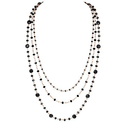 Firstmeet Long Chain Multi Layer Fashion Glass Beads Handmade Necklace for Women - color: Black-mgj