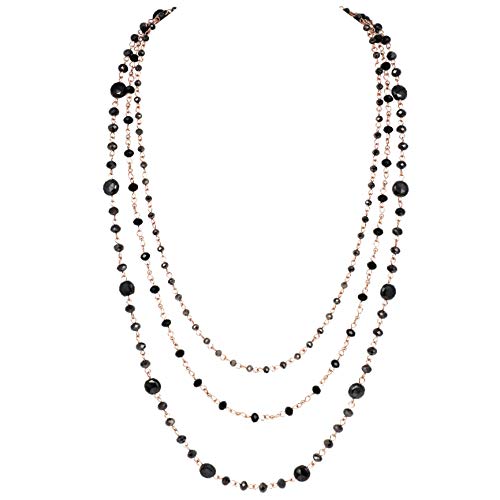 Firstmeet Long Chain Multi Layer Fashion Glass Beads Handmade Necklace for Women - color: Black-mgj