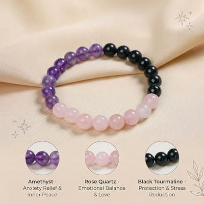Bivei Protection Crystal Healing Bracelet | 8MM Strength Bracelet Spiritual Stretch Beaded Jewelry for Women Men Gift - color: Anxiety Relief, size: Medium 6.8-7.3 inch