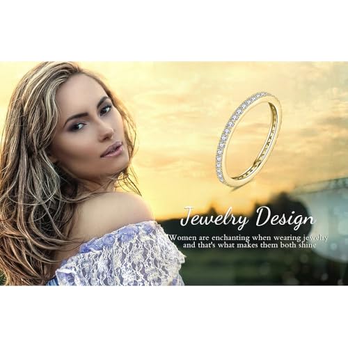 JewelryPalace 6 Stone Cubic Zirconia Half Eternity Stackable Wedding Rings for Women, 14K White Yellow Rose Gold Plated 925 Sterling Silver Promise Rings for Her, Simulated Diamond Wedding Band Ring - color: H-eternity-yellow gold plated Brass