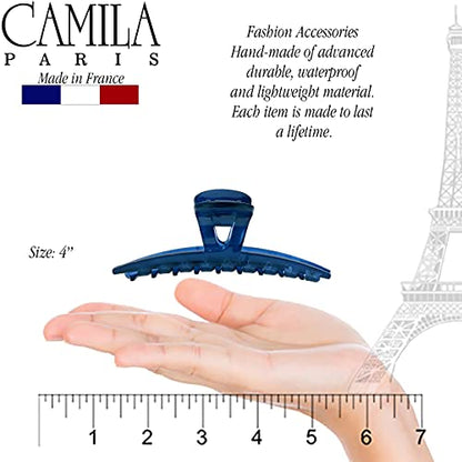 Camila Paris CP3226 French Hair Clip for Women, Narrow, Strong Hold Grip Double Teeth Girls Hair Claw Clips Jaw, Fashion Durable Styling Hair Accessories for Women, Made in France - color: Blue 4"
