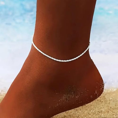 Fesciory Silver Ankle Bracelets for Women, Adjustable Rhinestone Pendant Tennis Anklet, Butterfly Heart Infinite Diamond Summer Beach Foot Chain Jewelry Gifts - style: Rope