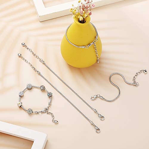 Hicarer 20 Pcs Snake Charm Bracelet Chain Adjustable Bangle Bracelets for Jewelry Making, Gold Silver Stainless Steel Bracelet Chains with Heart Extender for Women DIY Jewelry Making Supplies(Silver) - color: Silver