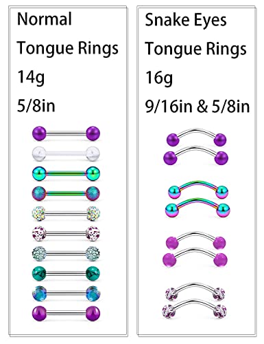 14G Tongue Rings Snake Frog Eyes Piercing Jewelry for Women Men Surgical Steel Plastic Tongue Rings - color: Rainbow