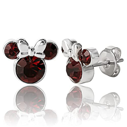 Minnie Mouse Birthstone Stud Earrings Women | Birthstone Earrings for Women - color: January-Burgundy Crystal