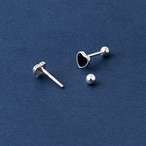 JSGEMSLEE Hypoallergenic 925 Sterling Silver Stud Earrings for Women With Screw Back Small Butterfly Heart Flower Earrings for Girls Tragus Cartilage Jewelry Gifts - color: Black Heart