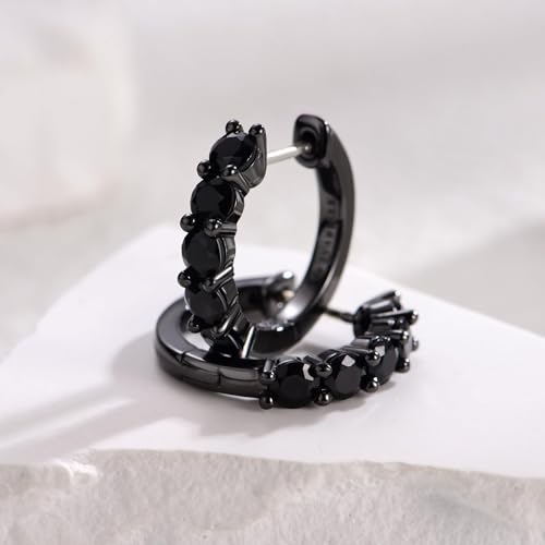 Evabelle Gold Hoop Earrings for Women 14K Real Gold Plated Cubic Zirconia Diamond Hoop Earrings Huggie Hoop Earring Women Earrings Earring for Men 925 Sterling Silver Post Hypoallergenic - color: Hoops 08-Black Ring and Stone