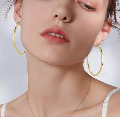 Clip On Hoop Earrings For Women No Piercing Earrrings Spring Hoops for Non-Pierced Ears - color: 5cm/1.97"-gold