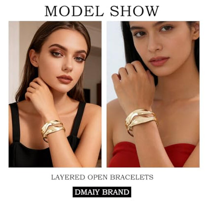 Gold Cuff Bracelets for Women Wide Open Cuff Bracelet Hollow Geometric Cuff Bracelet Chunky Open Bangle for Party