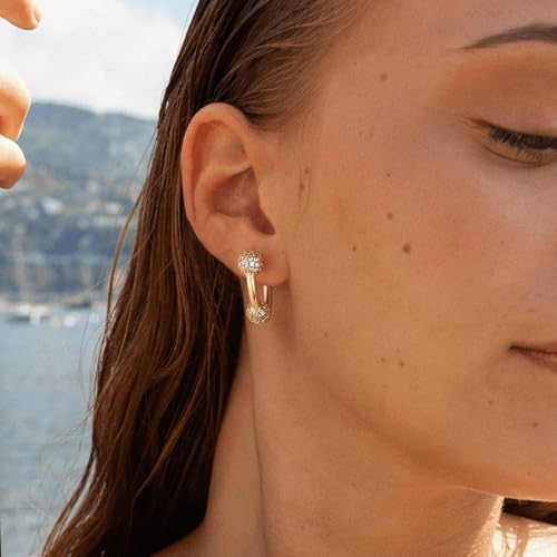 Huggie Hoop Earrings 14K Gold Plated Cubic Zirconia Dainty Simple Cute Beads Elegant CZ Circle Small Hoop Earring for Women Minimalist Handmade Hypoallergenic Jewelry - color: Balls-2
