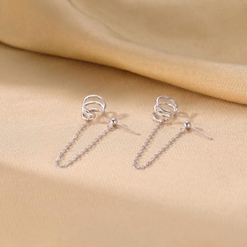 SLUYNZ 925 Sterling Silver Cuff Earrings Chain for Women Crawler Earrings Studs - color: A-Silver