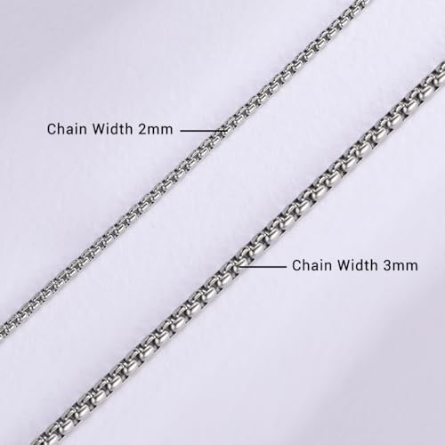 Eusense Stainless Steel Chain Necklace for Men Women Rolo/Wheat/Snake/Box Chain, 2-3MM, 20-24 Inches with Delicate Gift Box - color: Silver, size: 22+2 Inches Length, style: Rolo Chain-3MM Width