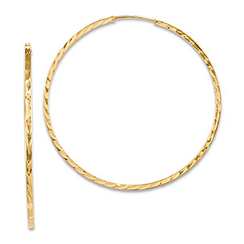 14K Yellow or White Gold Diamond Cut Square Tube Continuous Endless Hoop Earrings, 15-60mm (1.35mm Tube) - style: 40mm