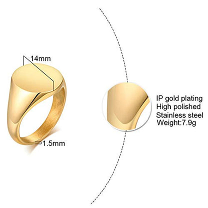 Jude Jewelers Stainless Steel Classical Simple Plain Round Signet Style Pinky Wedding Statement Promise Anniversary Ring - color: Gold