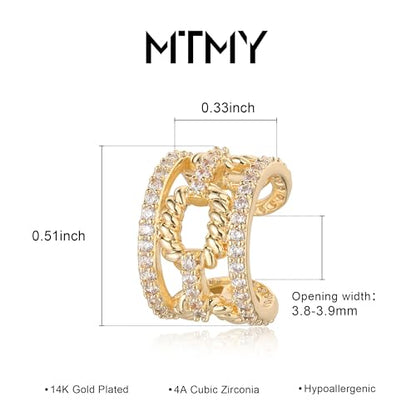 Gold Ear Cuff Earring for Women 14K Gold Plated Cubic Zirconia Non-Pierced Clip on Cartilage Chunky Ear Cuffs Hypoallergenic Jewelry - style: chain