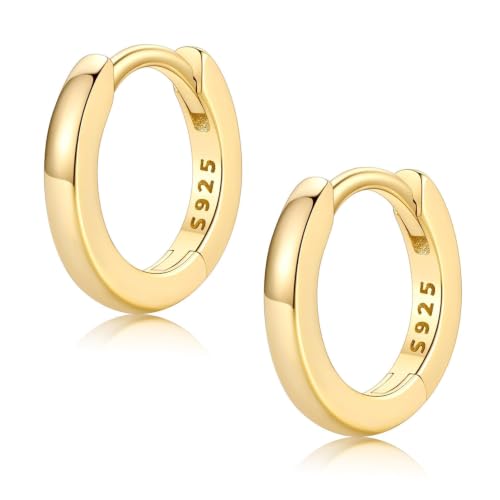 FaithHeart Solid 925 Sterling Silver Small Huggie Hoop Earrings for Women | Silver/Black/Gold/Rose Gold Small Hoop Earrings, Hypoallergenic Lightweight Cartilage Huggie Earrings, Gift Box - color: 01. Blank-Gold, size: 8mm