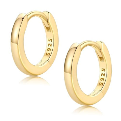FaithHeart Solid 925 Sterling Silver Small Huggie Hoop Earrings for Women | Silver/Black/Gold/Rose Gold Small Hoop Earrings, Hypoallergenic Lightweight Cartilage Huggie Earrings, Gift Box - color: 01. Blank-Gold, size: 8mm