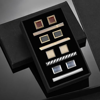 wynameleri Cufflink and Tie Clip Set for Men, 12 PCS Necktie Bars and Cuff Links Formal Business Dress Shirts Buttons Case Packed - color: B0408007