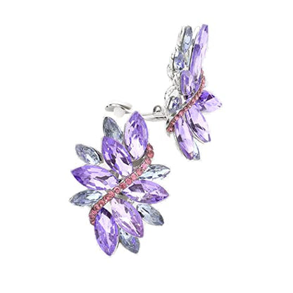 Rosemarie Collections Women's Dazzling Crystal Marquis Leaf Cluster Statement Clip On Earrings, 1.87" - style: Lavender Purple With Rose Pink Crystal Silver Tone