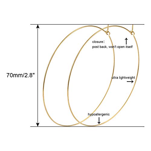 ESMATOO Thin Gold Hoop Earrings for Women - Hypoallergenic Lightweight Gold Hoop Earrings Dainty - Large - color: Gold, size: 70MM