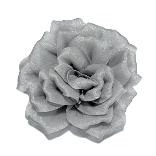 Flash Camellia Flower Brooch Pin for Women Men Elegant Texture Fabric Dahlia Rose Floral Brooches Lapel Pins Dainty Wedding Holiday Party Costume Dress Accessories Jewelry - color: Light Grey