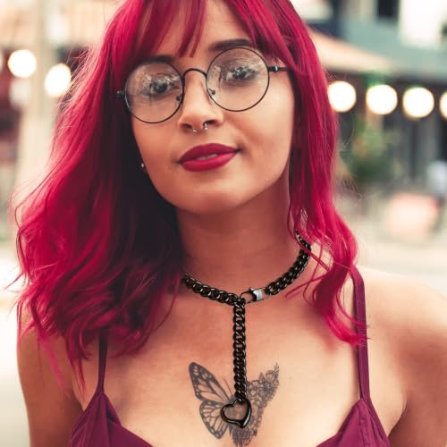 Womens Choker Chain 18K Gold Stainless Steel Cuban Link Gift for her | Adjustable with O Ring Belt tail,0.4inch wide,Punk Rock,Sexy Pendant Xxxt.Necklace - color: Rose Gold