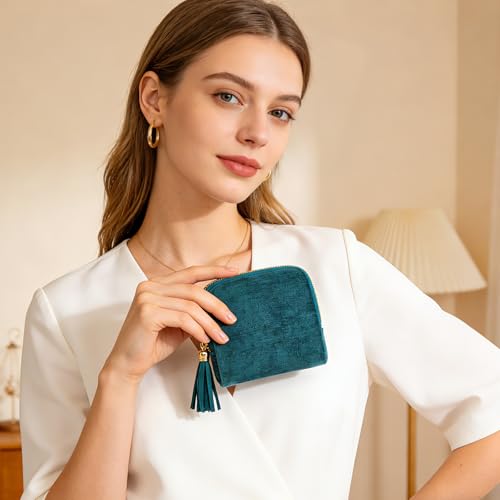 Women's Coin Purses Velvet Mini Travel Jewelry Case Bag with Tassel - color: A-Malachite Green