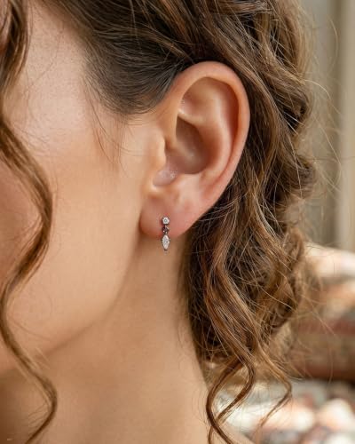 Flat Back Earrings for Women Cartilage Helix | Comfortable Dainty Cute Dragon Bee Bird Phoenix Dragonfly Cute Animal Leaf Spiral Rhombus Design Flatback Stud Earrings - color: Black Dangle