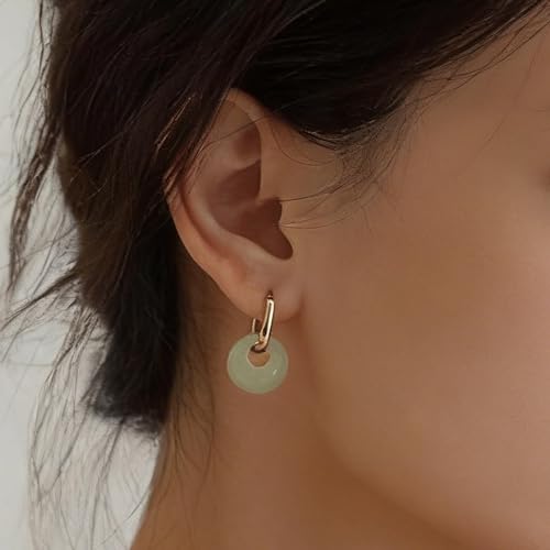 Jade Earrings for Women Chunky Hoop Double Hoop Jade Dangle Earrings Crystal Huggie Jewelry - color: A1:gold white jade earrings
