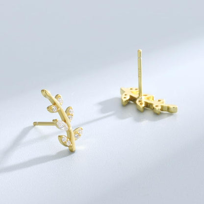 Rnivida 925 Sterling Silver Dainty Cz Climber Stud Earrings, Hypoallergenic Small Cubic Zirconia Ear Crawler Earring for Women - color: Leaf - Gold