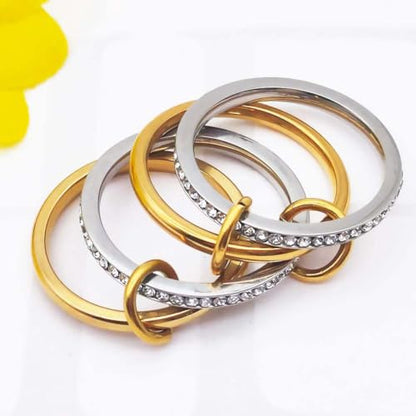 Gold Stackable Rings for Women Non Tarnish, 18k Gold Plated Cubic Zirconia Rings, Silver Multi-Link Connected Knuckle Women Stack Rings Set - color: Gold 3, size: 10