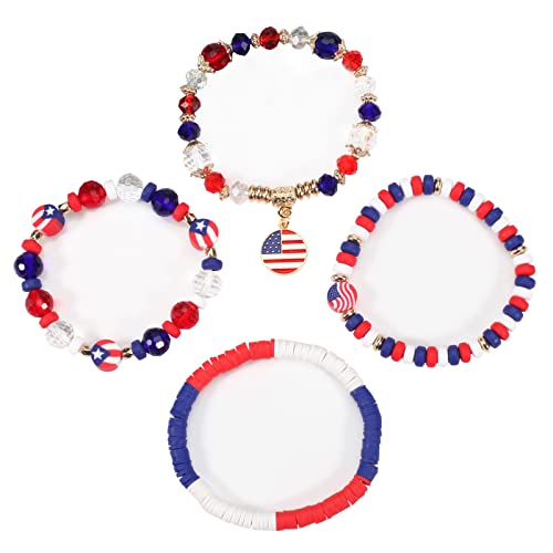 Ardorchid Halloween Bracelets for Women Pumpkin Ghost Steleton Bat Skull Beaded Stackable Stretchy Bracelet Rugby Thanksgiving Christmas Heishi Bracelets - color: USA Flag Bracelets-B