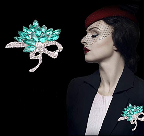 seven wolves Women's Austrian Crystal Brooch Wedding Flower Leaf Bouquet Brooch - color: Green